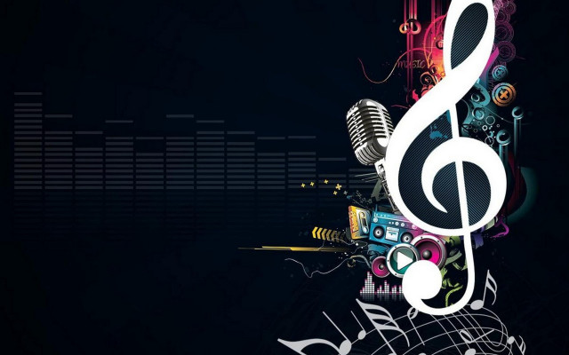 Music note microphone cityscape funk free wallpaper - medium preview image