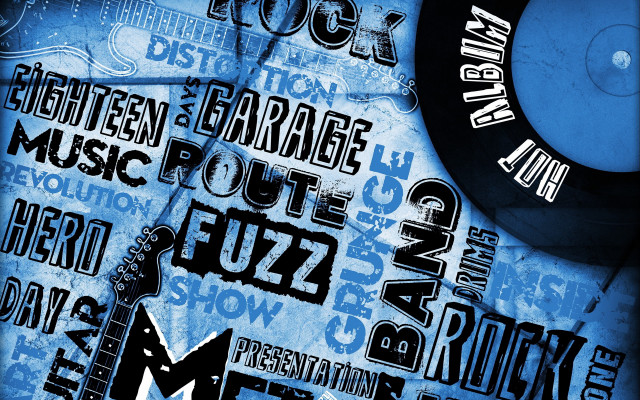 Blue guitar clock words assemblage free wallpaper - medium preview image