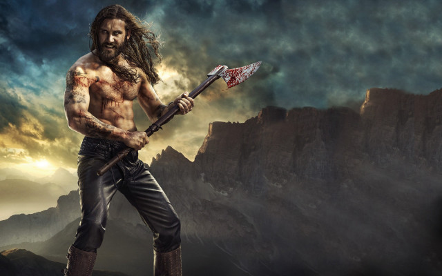 Bearded warrior axe mountain fantasy free wallpaper - medium preview image