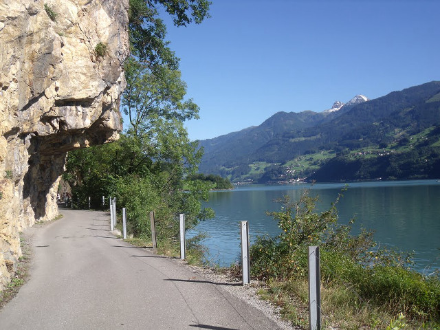 Road hill lake mountains blue free wallpaper - medium preview image