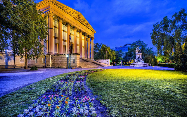 Clock tower building flowers night free wallpaper - medium preview image