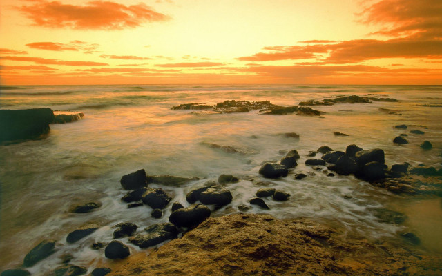 Sunset ocean rocks water cloudy #3 free wallpaper - medium preview image