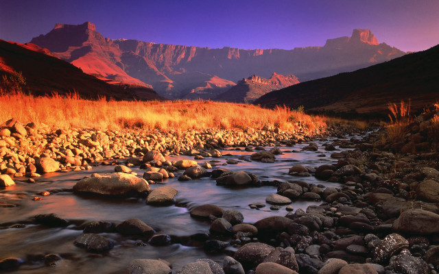 River valley mountain sunset purple free wallpaper - medium preview image