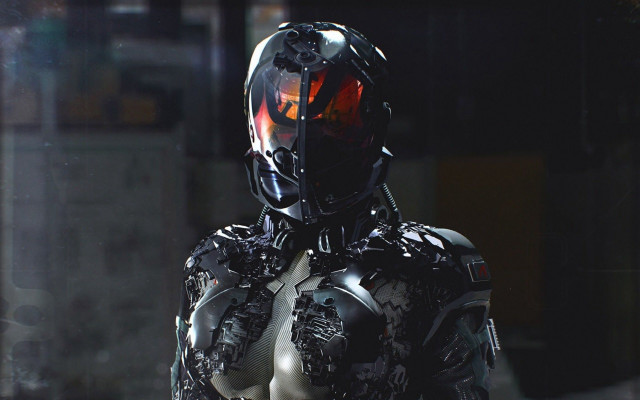 Futuristic man armor cyberpunk dark free wallpaper - medium preview image