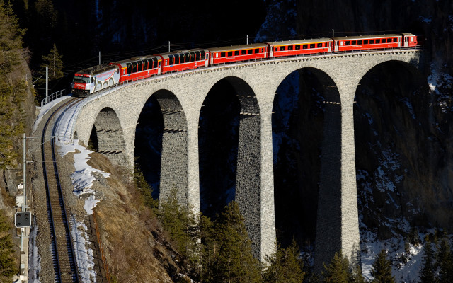 Mountain train bridge forest city free wallpaper - medium preview image