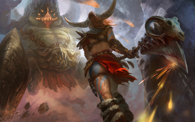 Woman sword demon cave fantasy free wallpaper - medium preview image