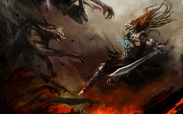Woman horse demon fire sword free wallpaper - medium preview image