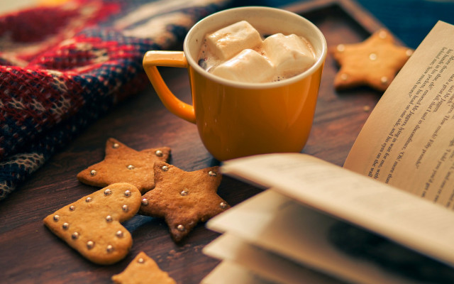 Hot chocolate cookies table winter free wallpaper - medium preview image