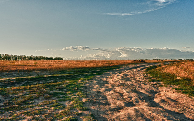 Dirt road field sky clouds free wallpaper - medium preview image
