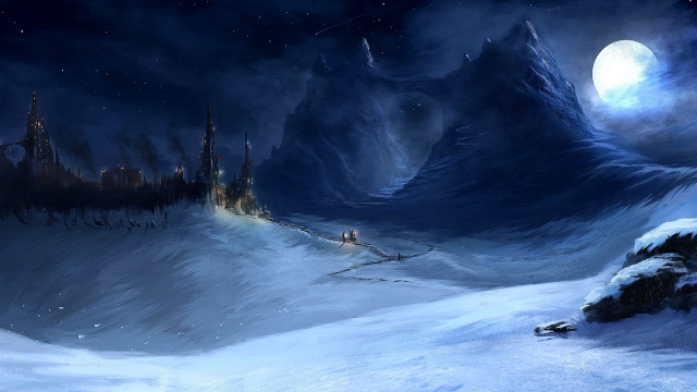 Snowy landscape castle moon aurora free wallpaper - medium preview image