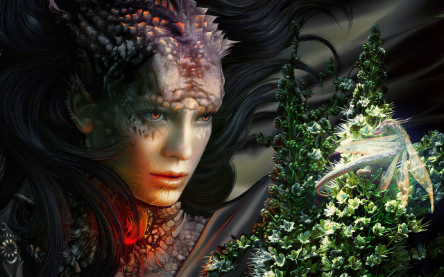 Woman dragon plant jewelry fantasy free wallpaper - medium preview image