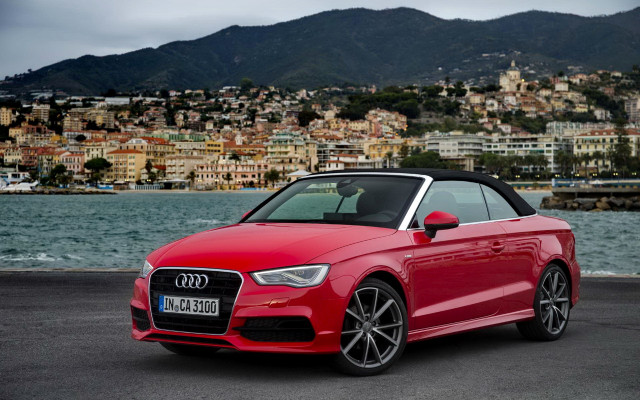 Red convertible city lake mountains free wallpaper - medium preview image