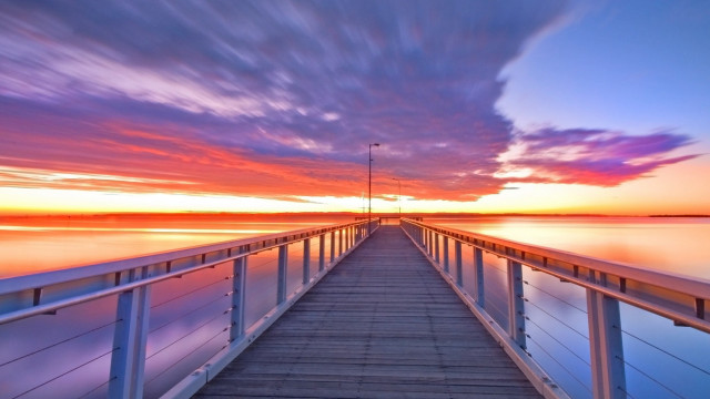 Long pier sunset clouds sky free wallpaper - medium preview image