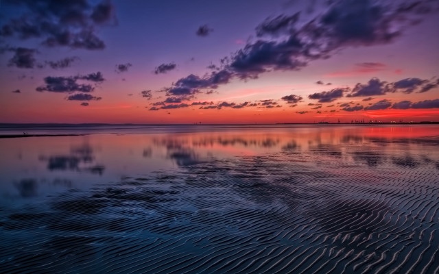Sunset water mountains beach bridge free wallpaper - medium preview image