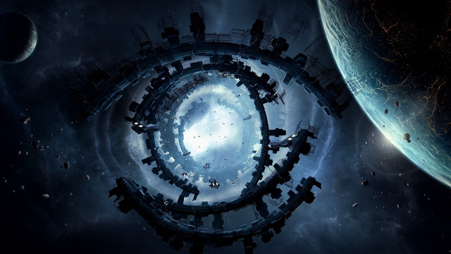 Space station surrounded structure planet free wallpaper - medium preview image
