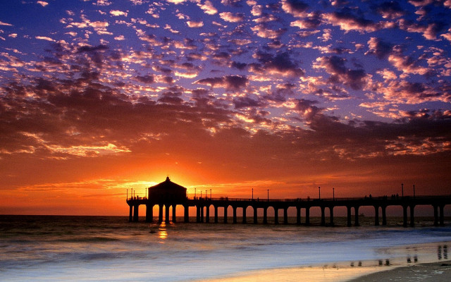 Sunset pier clouds water cityscape free wallpaper - medium preview image