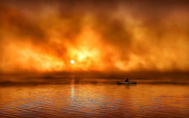 Boat sunset cloudy sky fire free wallpaper - medium preview image