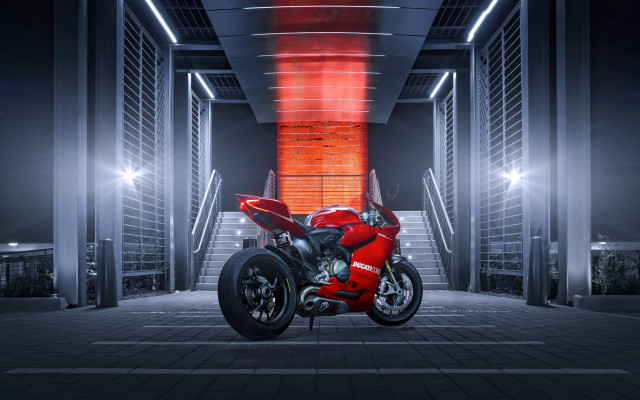 Red motorcycle parking garage staircase #2 free wallpaper - medium preview image