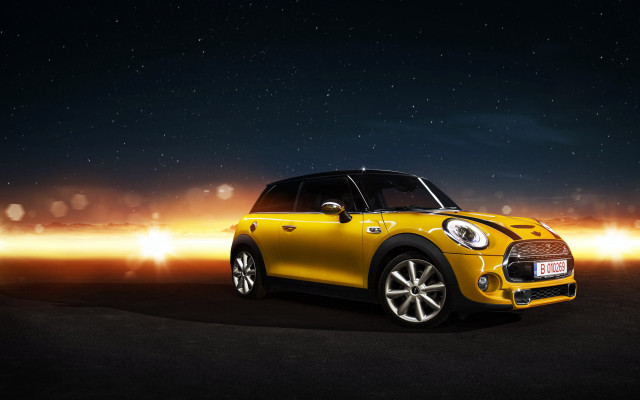 Yellow mini cooper starry night free wallpaper - medium preview image
