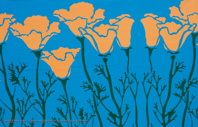 Flowers blue background orange green free wallpaper - medium preview image