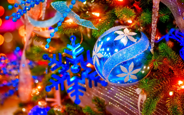 Christmas tree blue ornament lights free wallpaper - medium preview image