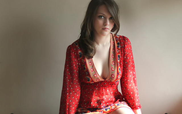 Woman red dress bed arabesque free wallpaper - medium preview image