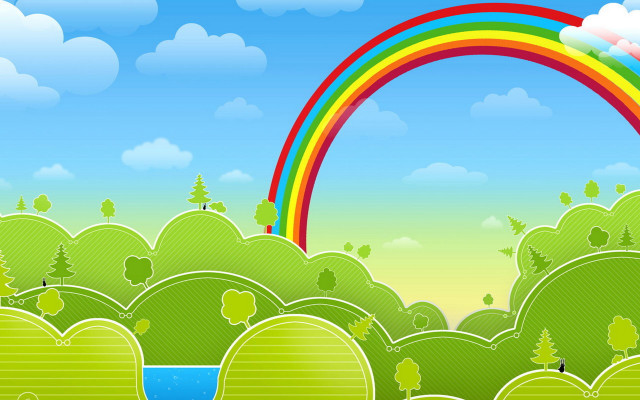 Rainbow green landscape stream clouds free wallpaper - medium preview image