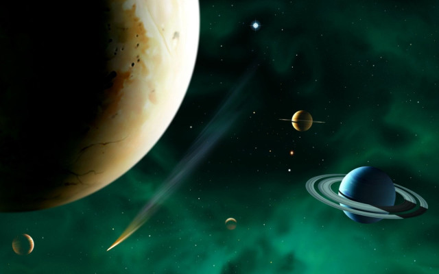 Planets stars green background blue free wallpaper - medium preview image
