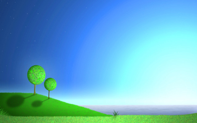 Trees hill ocean night stars free wallpaper - medium preview image