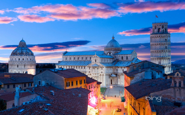 Cityscape clocktower dusk pinksky matte free wallpaper - medium preview image