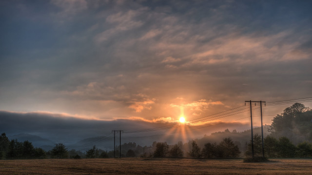 Sunset cloudy sky power lines free wallpaper - medium preview image