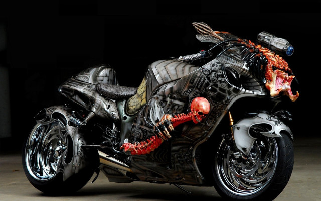 Motorcycle demon paint biomechanical cyberpunk free wallpaper - medium preview image