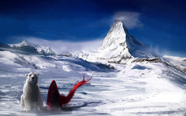 Polar bear red woman snow free wallpaper - medium preview image