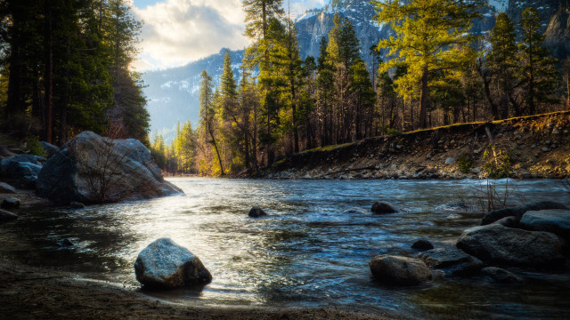 River rocks trees mountain sky #2 free wallpaper - medium preview image