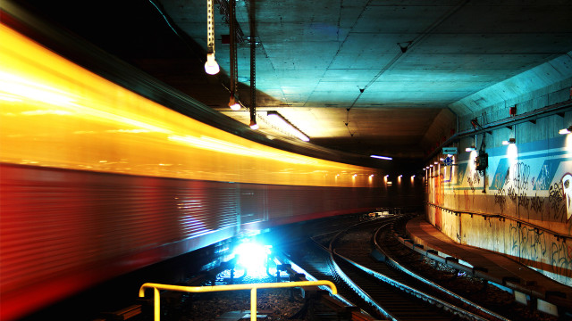Train tunnel graffiti urban precisionism free wallpaper - medium preview image