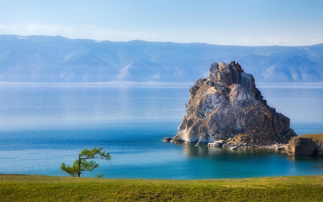 Large rock water mountain tree free wallpaper - medium preview image