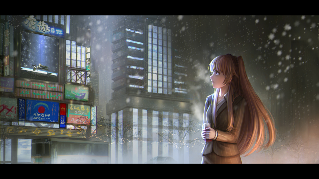 Woman city snow night skyline free wallpaper - medium preview image