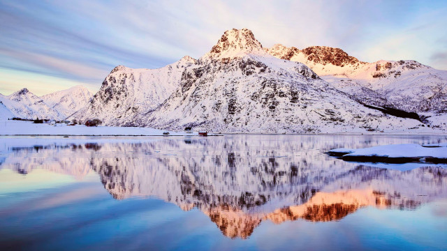 Mountain lake snowy background city #2 free wallpaper - medium preview image