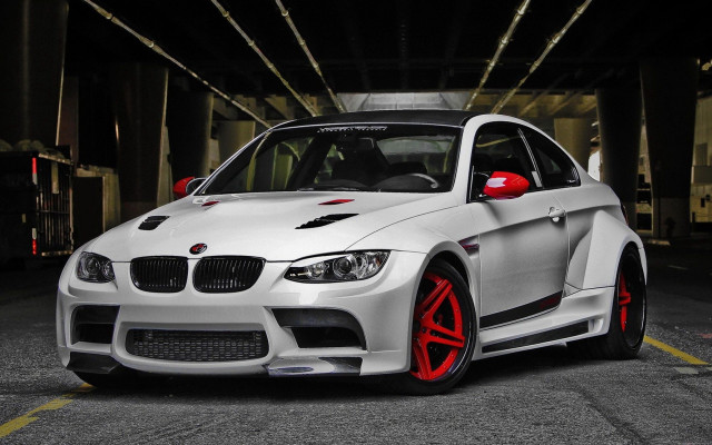 White car red rims parking free wallpaper - medium preview image