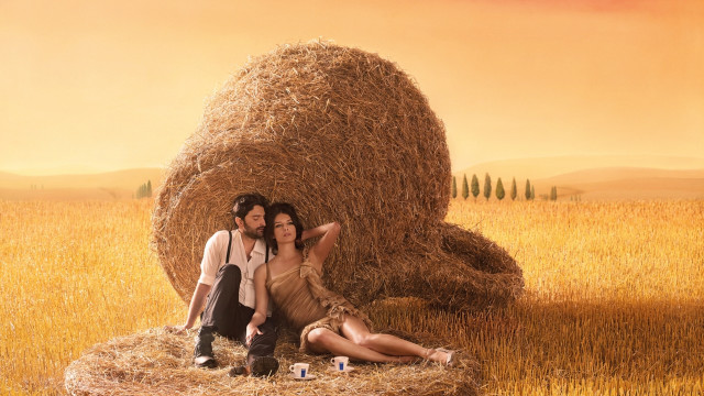 Man woman hay bale wheat free wallpaper - medium preview image