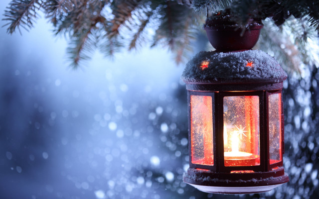Lantern snowy tree candle magical free wallpaper - medium preview image