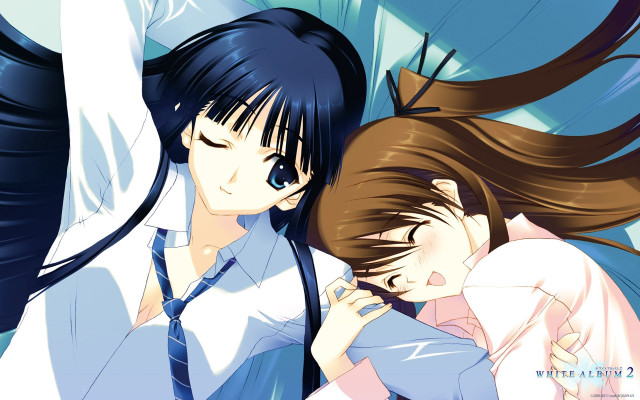 Anime girls hugging hand holding free wallpaper - medium preview image