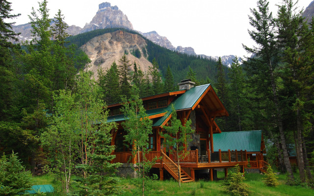Cabin woods mountain green roof free wallpaper - medium preview image