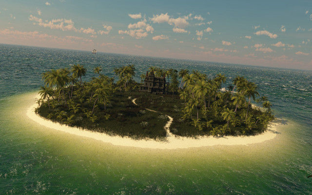 Small island house palm trees free wallpaper - medium preview image