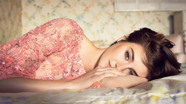 Woman bed pink dress floral free wallpaper - medium preview image