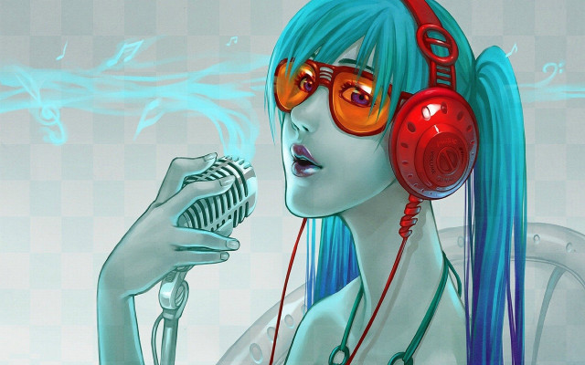 Blue hair headphones microphone funk free wallpaper - medium preview image