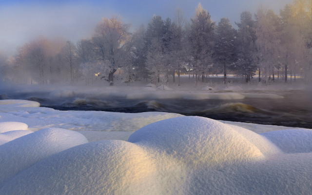 River snow trees fog mountain free wallpaper - medium preview image