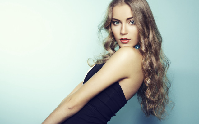 Woman long hair blue background free wallpaper - medium preview image