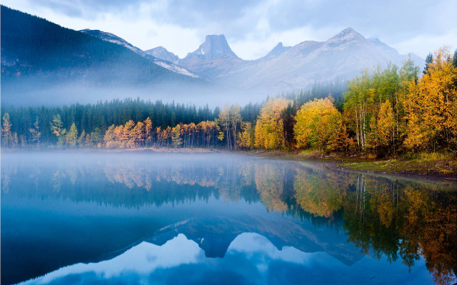 Lake mountains forest clouds bridge free wallpaper - medium preview image