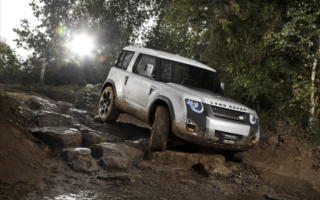 Silver land rover muddy woods free wallpaper - medium preview image